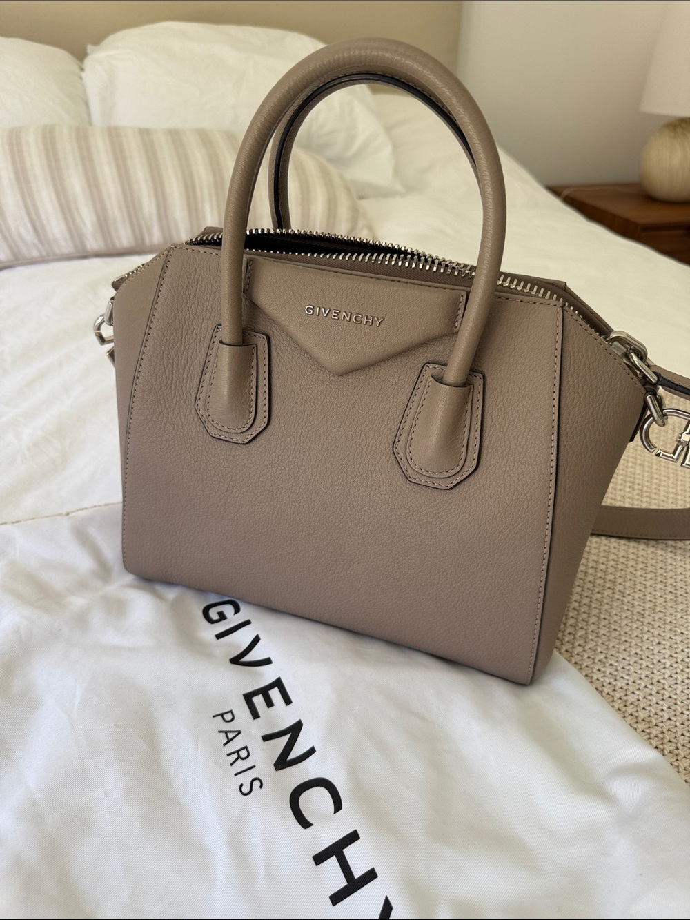 Givenchy Small Leather Satchel in Taupe Beige